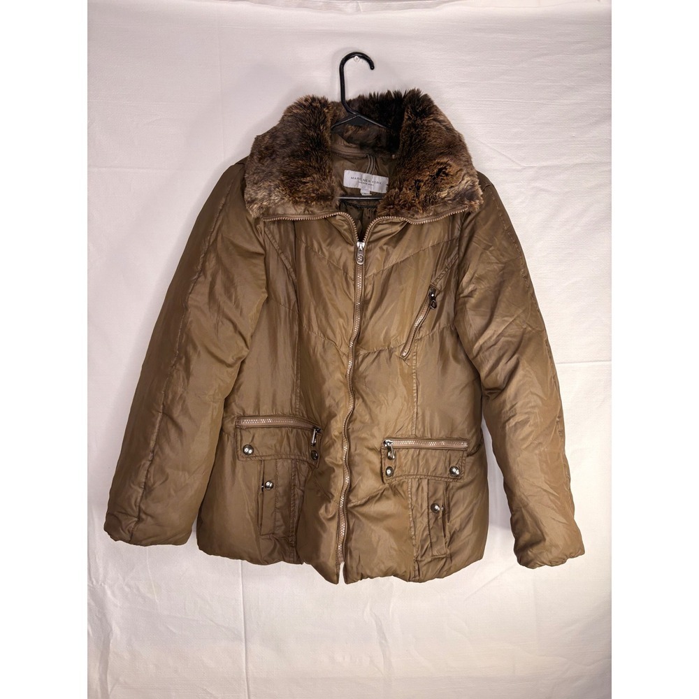Marc New York Andrew Marc Brown Down Puffer Jacket Real Rabbit Fur Collar Medium